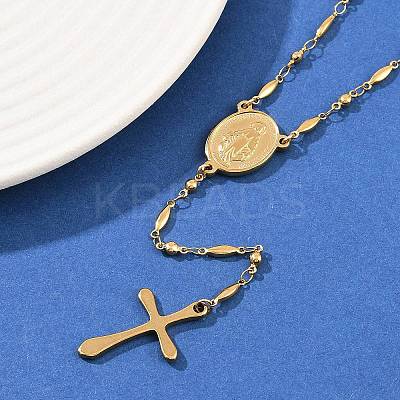 201 Stainless Steel Rosary Bead Necklaces NJEW-B143-05G-1