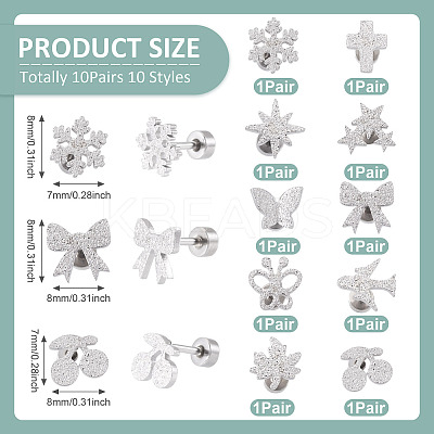 10Pairs 10 Styles 304 Stainless Steel Stud Earrings EJEW-TA0008-61-1