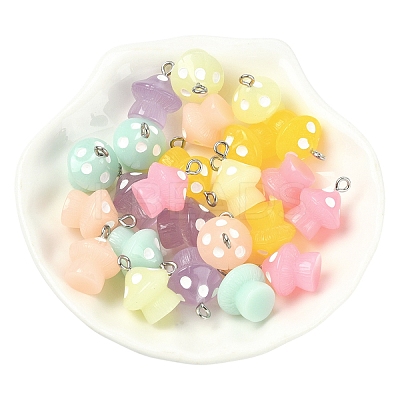 30Pcs 6 Colors Luminous Opaque Resin Pendants JACR-YW0001-03-1