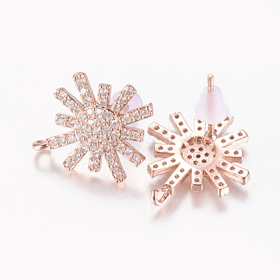 Brass Micro Pave Cubic Zirconia Stud Earring Findings ZIRC-E132-17RG-1