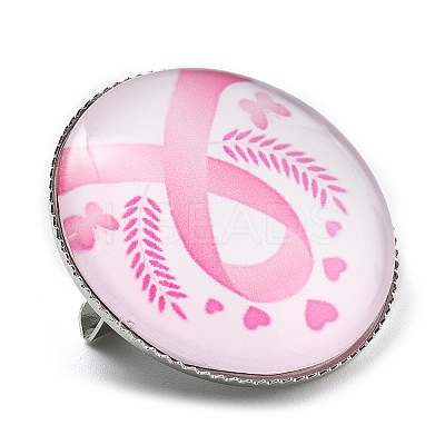 Breast Cancer Awareness Ribbon Glass Brooches LS-JEWB-L019-01G-1
