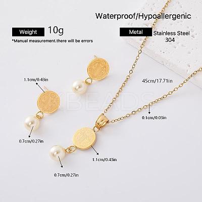 304 Stainless Steel & Imitation Pearl Stud Earrings & Pendant Necklaces Sets for Women RK2139-5-1