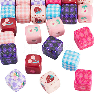 24Pcs 8 Styles Opaque Printed Acrylic Beads MACR-TA0002-75-1