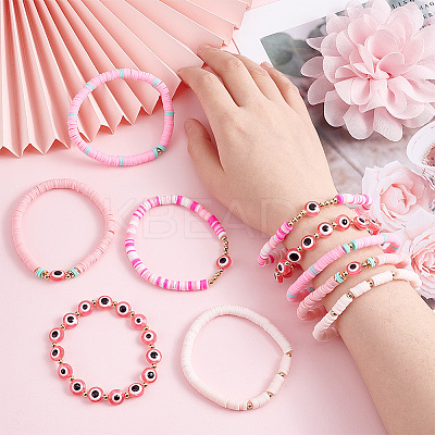 10Pcs 2 Style Polymer Clay Heishi Beaded Stretch Bracelets Set BJEW-PH0001-01-1