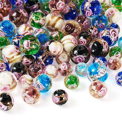 72Pcs 18 Styles Luminous Handmade Gold Sand Lampwork Beads LAMP-TA0001-39-1