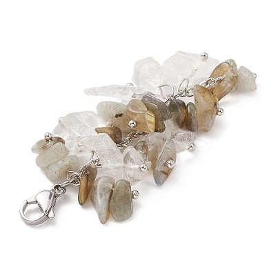 Natural Quartz Crystal & Labradorite Chip Beaded Pendant Decorations HJEW-JM01234-03-1