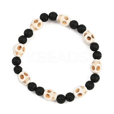Natural Lava Rock & Synthetic Turquoise Beads Stretch Bracelets for Women BJEW-JB12131-02-1