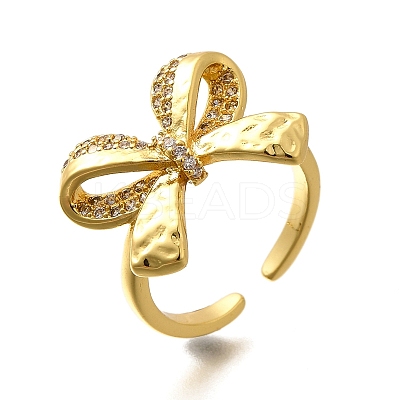 Rack Plating Brass Micro Pave Clear Cubic Zirconia Cuff Finger Rings for Women RJEW-M028-31G-01-1