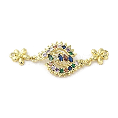 Rack Plating Brass Pave Colorful Cubic Zirconia Flower Connector Charms KK-C052-37D-G-1