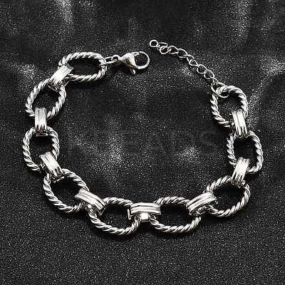 304 Stainless Steel Oval Link Chain Bracelets for Women X-BJEW-R021-09P-1