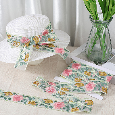 4.9~5 Yards Polyester Embroidery Organza Flower Trim Ribbon OCOR-CY0001-15A-1