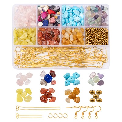 DIY Mixed Stone Chip Beads Earrings Making Kit DIY-FS0002-38-1