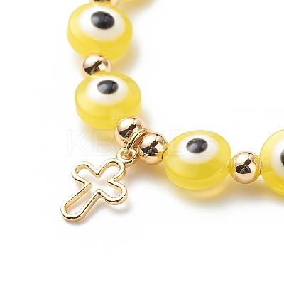 Brass Tiny Cross Charms Braided Beaded Bracelets for Women BJEW-JB08743-1