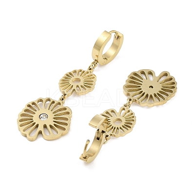 Left and Right Hollow Flower 304 Stainless Steel Dangle Earrings EJEW-L283-089G-1