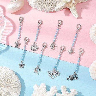 8Pcs Marine Animals Zinc Alloy Pendant Decorations HJEW-JM03229-1