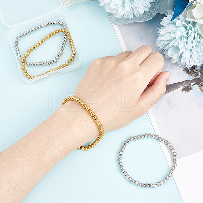 4Pcs 2 Colors 201 Stainless Steel Round Beaded Stretch Bracelets Set for Men Women BJEW-BC0001-15A-1