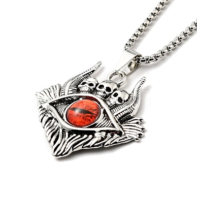 Alloy Skull with Plastic Dragon Eye Pendant Necklace NJEW-B084-01B-1