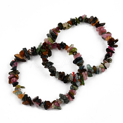 Unisex Chip Natural Multicolor Tourmaline Beaded Stretch Bracelets BJEW-S143-56-1