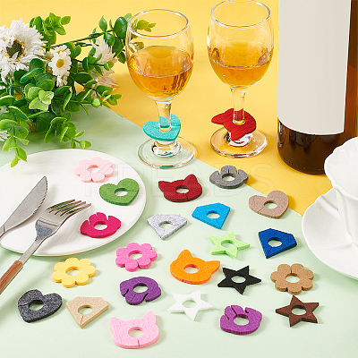 24Pcs 24 Styles Felt Wine Glass Charms AJEW-BC0004-23-1