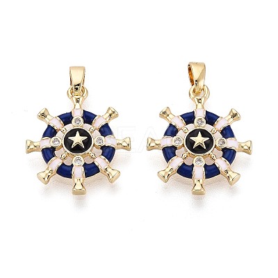 Brass Micro Pave Clear Cubic Zirconia and Enamel Pendants KK-T075-91B-G-1