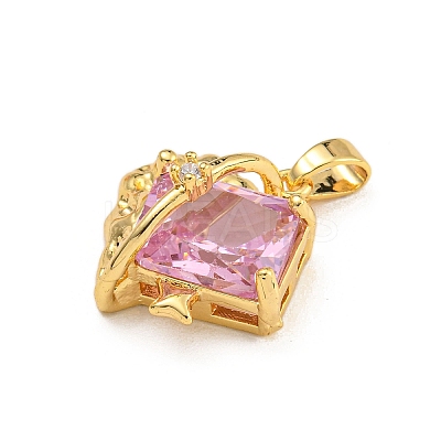 Rack Plating Brass Micro Pave Cubic Zirconia Pendants KK-U035-04G-1