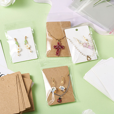 100Pcs 2 Colors Rectangle Paper One Pair Earring Display Cards with Hanging Hole CDIS-TA0001-41-1