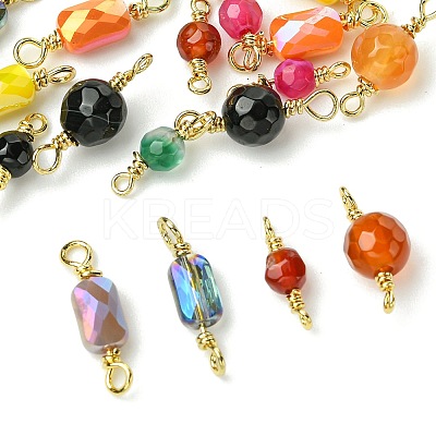 20Pcs 10 Colors Dyed Natural Agate Faceted Connector Charms KK-FS0001-92-1