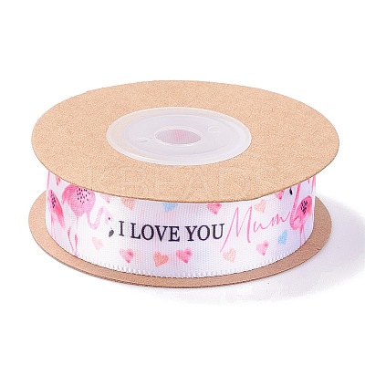Single Face I Love You & Flamingo Printed Polyester Satin Ribbon LS-OCOR-L044-01A-1