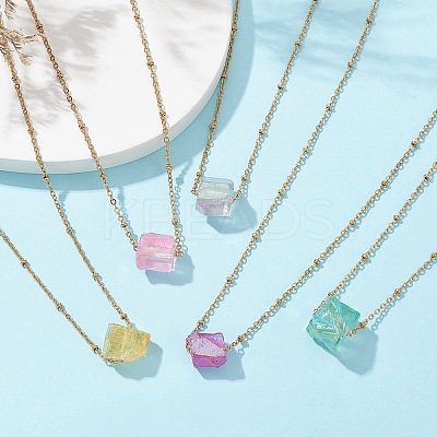 5Pcs 5 Colors Dyed Natural Quartz Polygon Pendant Necklaces NJEW-JN04491-S-1