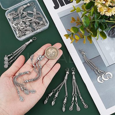 12Pcs 6 Style Tibetan Style Alloy Curb Chain Tassel Big Pendants FIND-CA0006-72-1