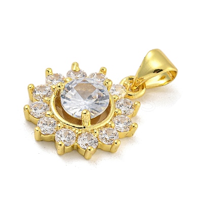 Flower Rack Plating Brass Micro Pave Cubic Zirconia Pendants KK-G513-92G-02-1