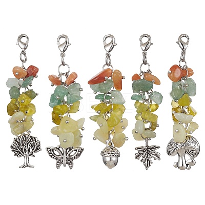 Alloy Charms & Natural Gemstone Chips Beaded Pendant Decoration HJEW-JM01208-1