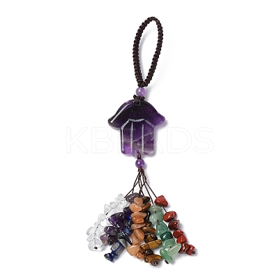 Hamsa Hand/Hand of Miriam Natural Amethyst Pendant Decorations HJEW-R127-02J-1