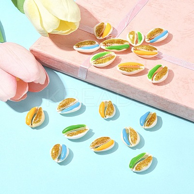 18Pcs 3 Colors Enamel Cowrie Shell Beads SSHEL-FS0001-03-1