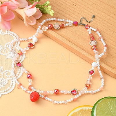 Resin Strawberry Pendant Necklace NJEW-FZ00004-12-1