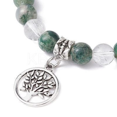 Natural Tree Agate Round Bead Stretch Bracelets BJEW-JB09872-01-1