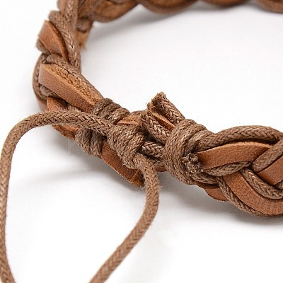 Trendy Unisex Casual Style Braided Waxed Cord and Leather Bracelets BJEW-L297-03-1