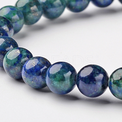 Natural Chrysocolla and Lapis Lazuli(Dyed) Round Bead Stretch Bracelets BJEW-L594-D03-1