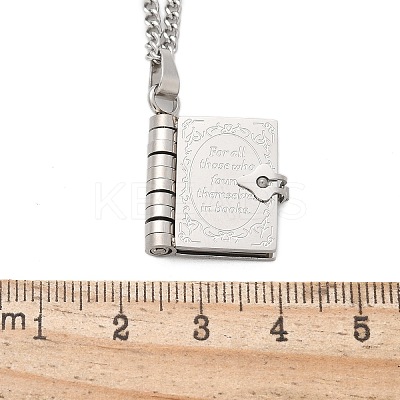 304 Stainless Steel Book Pendant Necklaces for Women LS-NJEW-U037-01A-P-1