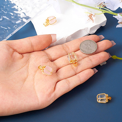 4Pcs 2 Styles Natural Rose Quartz & Quartz Crystal Gift Box Charms G-TA0001-98-1