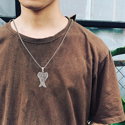 7Pcs 7 Style Arrow & Wolf & Cross & Axe & Wing Pendant Necklaces Set NJEW-AN0001-44-1