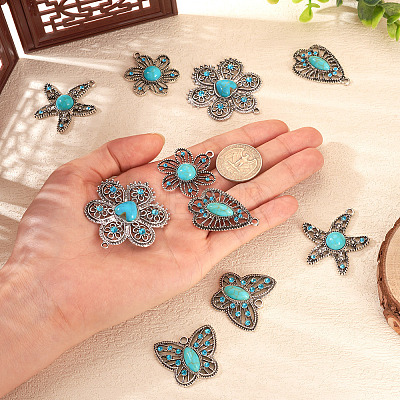 10Pcs 5 Styles Synthetic Turquoise Pendants TIBEP-TA0001-13-1