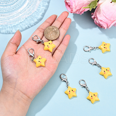 6Pcs Opaque Resin Star Pendant Decorations HJEW-YW00147-1