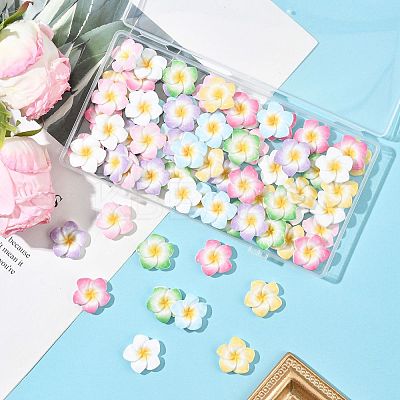 70Pcs 7 Colors Plumeria Flower Opaque Resin Cabochons CRES-FS0001-32-1