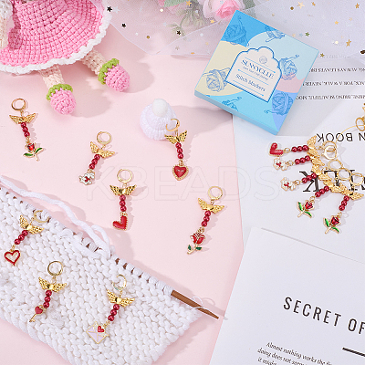 Valentine's Day Theme 8Pcs Alloy Enamel & Acrylic Pendant Locking Stitch Markers HJEW-SC00102-1