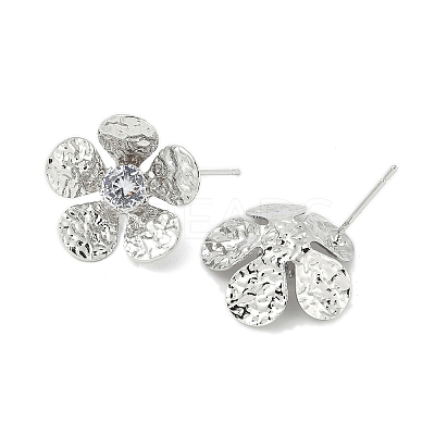 Flower Brass Micro Pave Cubic Zirconia Stud Earring Findings KK-M326-08P-1