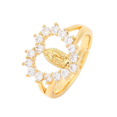 Brass Micro Pave Clear Cubic Zirconia Rings for Women RJEW-U047-11G-1