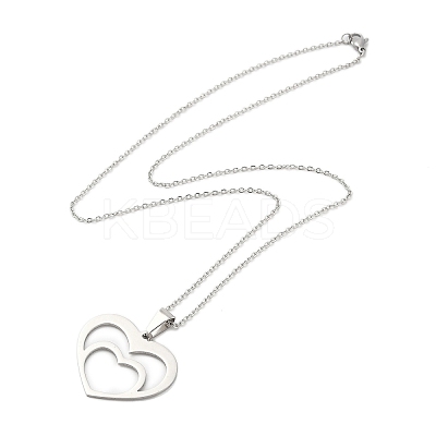 Non-Tarnish 201 Stainless Steel Cable Chain Heart Frame Pendant Necklaces for Women LS-NJEW-U005-03P-1