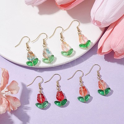Tulip Flower Lampwork Dangle Earrings EJEW-JE05526-1