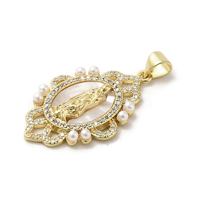 Brass Pave Shell Pendants KK-I708-16K-G-1